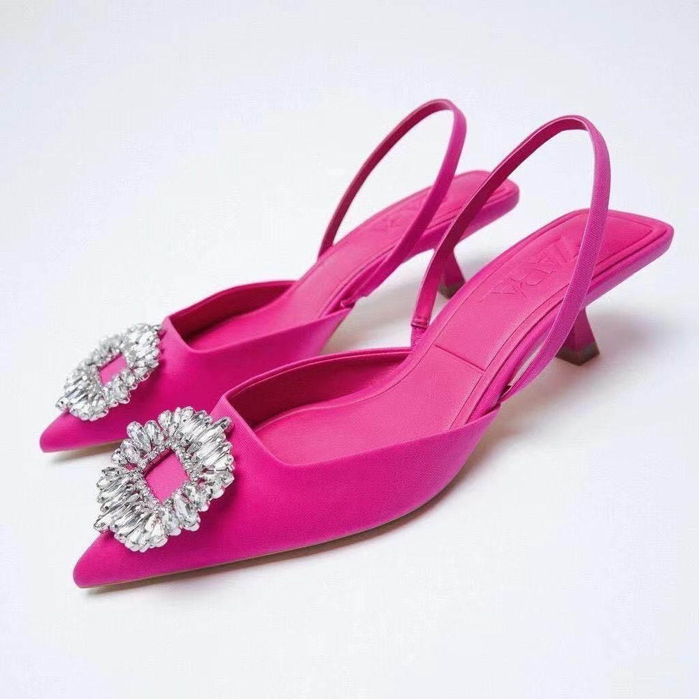 ZARA embellished kitten heel slingback in fuchsia